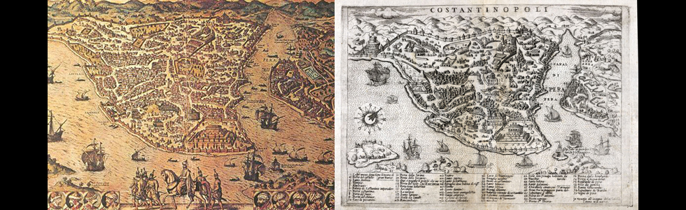 Antica mappa di Costantinopoli e il golfo di Pera